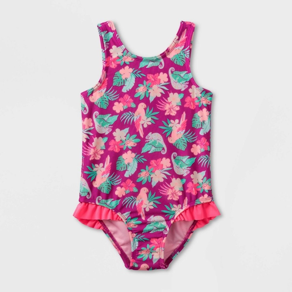 Toddler Girls Cat & Jack Tropical Floral Print One Piece Swimsuit 18m NWT